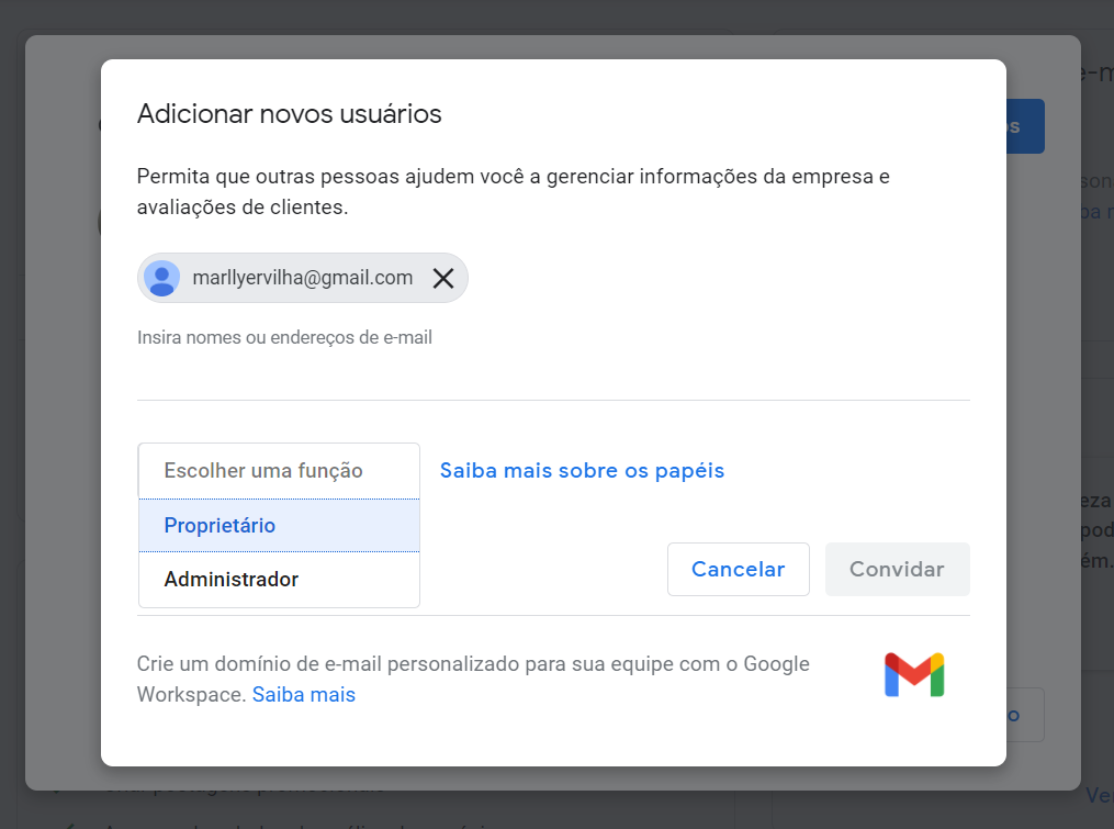 Google meu Negócio transferir propriedade